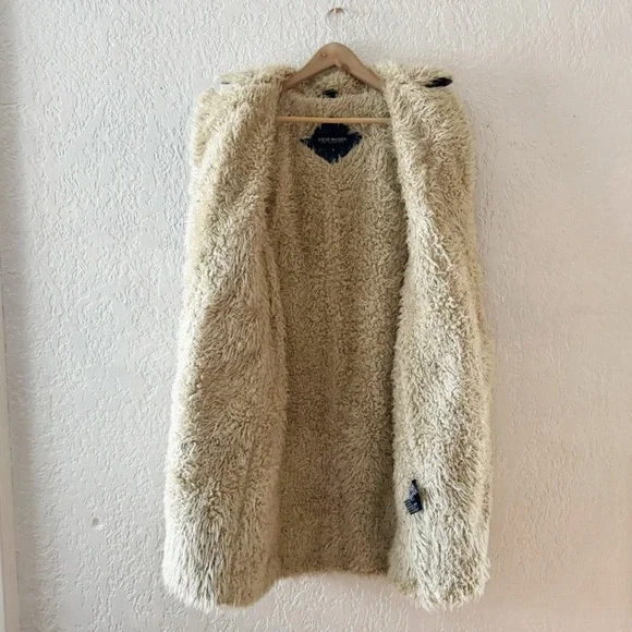 Retro STEVE MADDEN Coat Vintage LONG ISLAND CITY Penny Lane Denim Fur Size Large - Picture 7 of 13